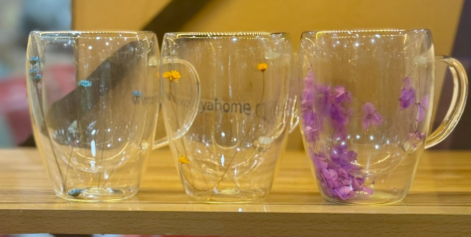 Dry Flowers Double Wall Glass Cup, Transparent Espresso Glass Cup, Double Wall Glass Cup With Handle
