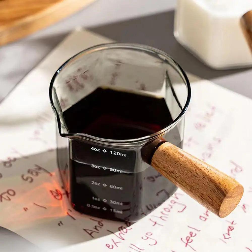 Heat-Resistant Glass Measuring Cup with Wooden Handle for Easy Pouring