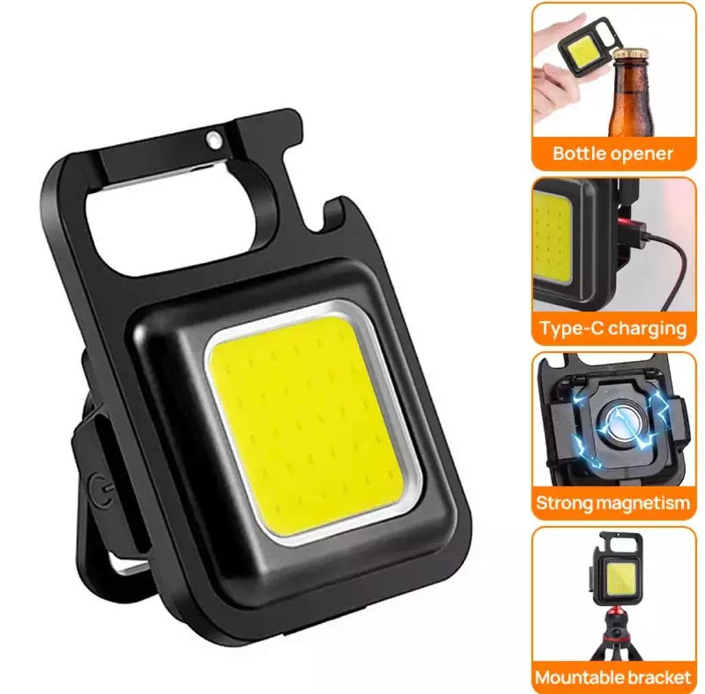 Mini LED Portable Keychain Flashlight Multifunction COB Light USB Rechargeable