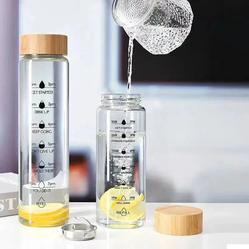 Glass Water Bottle with Time Marker
