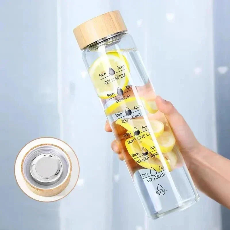 Glass Water Bottle with Time Marker