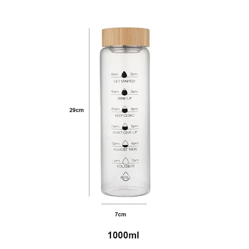 Glass Water Bottle with Time Marker