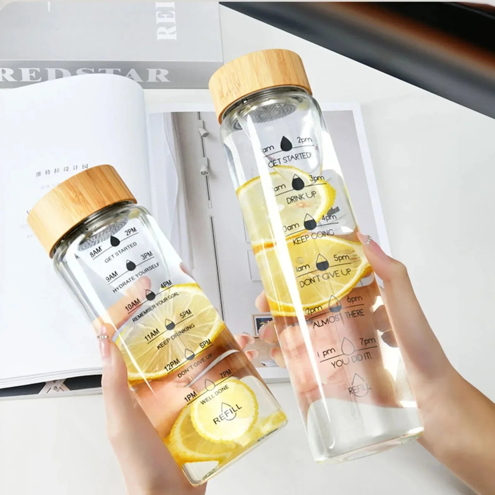 Glass Water Bottle with Time Marker
