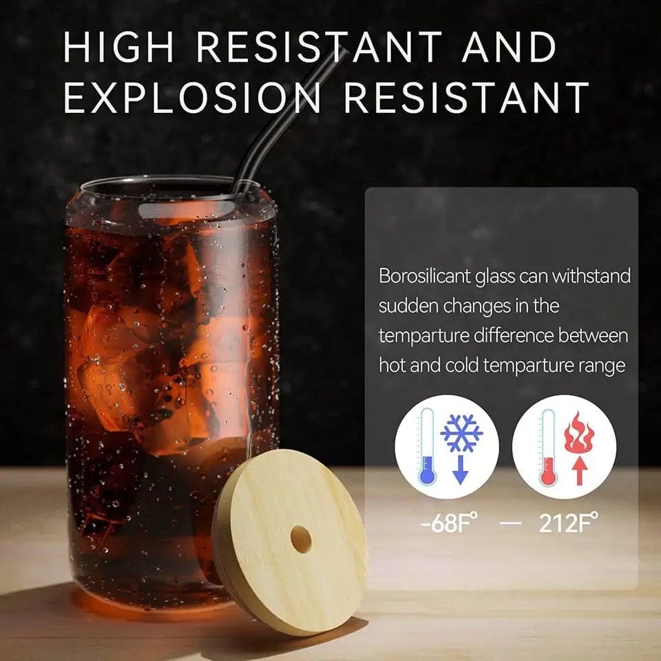 Bubble Tea Glass Cup 500ml with Bamboo Lid and Straw | Multipurpose Tumbler for Coffee, Juice, and Beverages