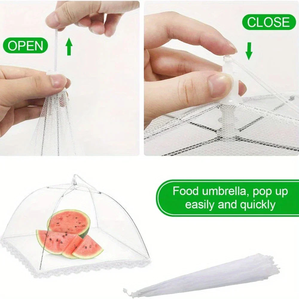 Portable Umbrella Style Food Cover Anti Mosquito with Lace 60cm x 60cm