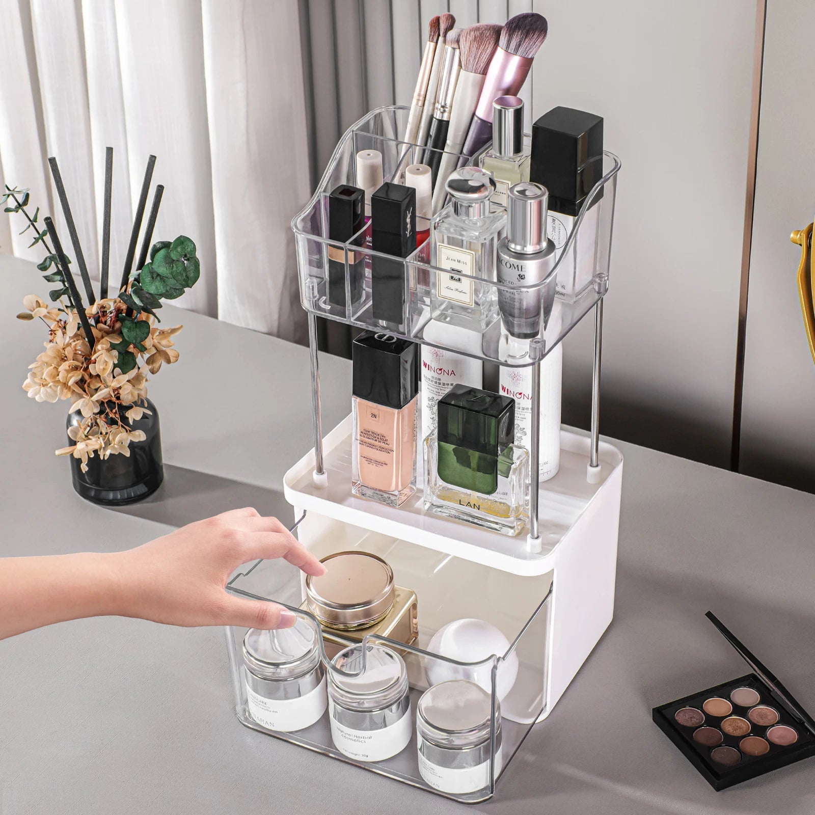 Luxury 3-Tier Cosmetic & Skincare Organizer with Dustproof Cover