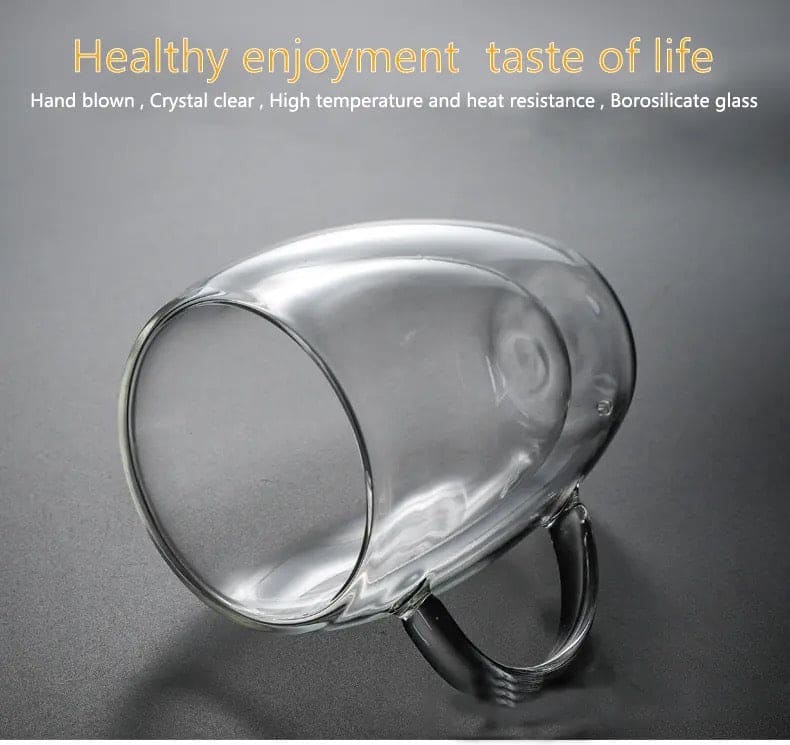 Heat Resistant Tea Cup, Double Wall Glass Cup With Handle, Portable Transparent Beverage Mug, Chai Glass Cup, Insulated Coffee Mug, Coffee Glass