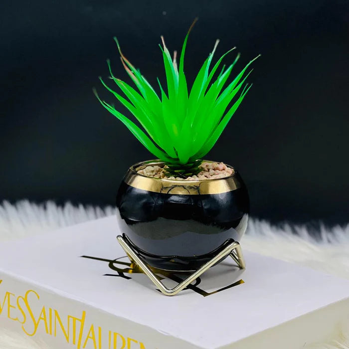 Ceramic Flower Vase with Iron Stand and Artificial Flower