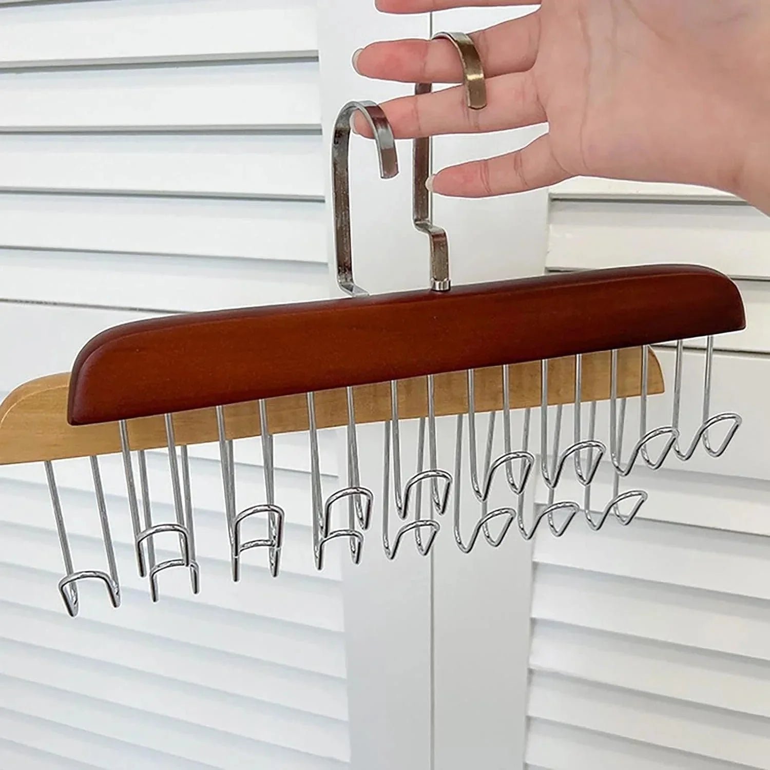 Multifunctional Wooden Hanger with 8 Hooks for Organizing Suspender and Accessories