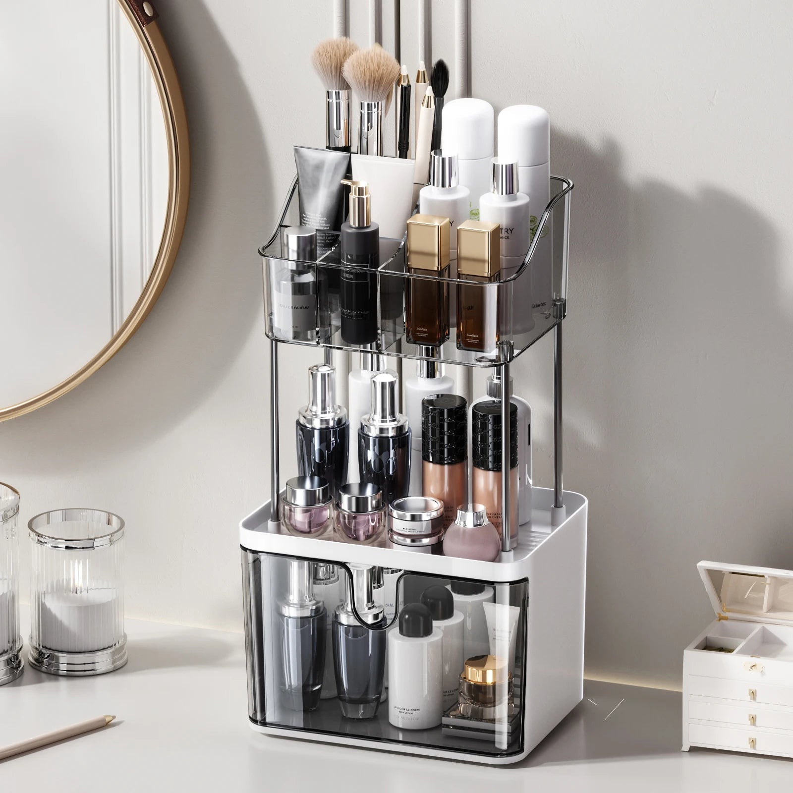 Luxury 3-Tier Cosmetic & Skincare Organizer with Dustproof Cover