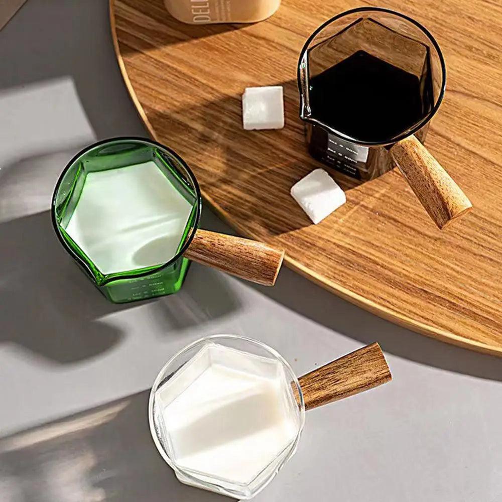 Heat-Resistant Glass Measuring Cup with Wooden Handle for Easy Pouring