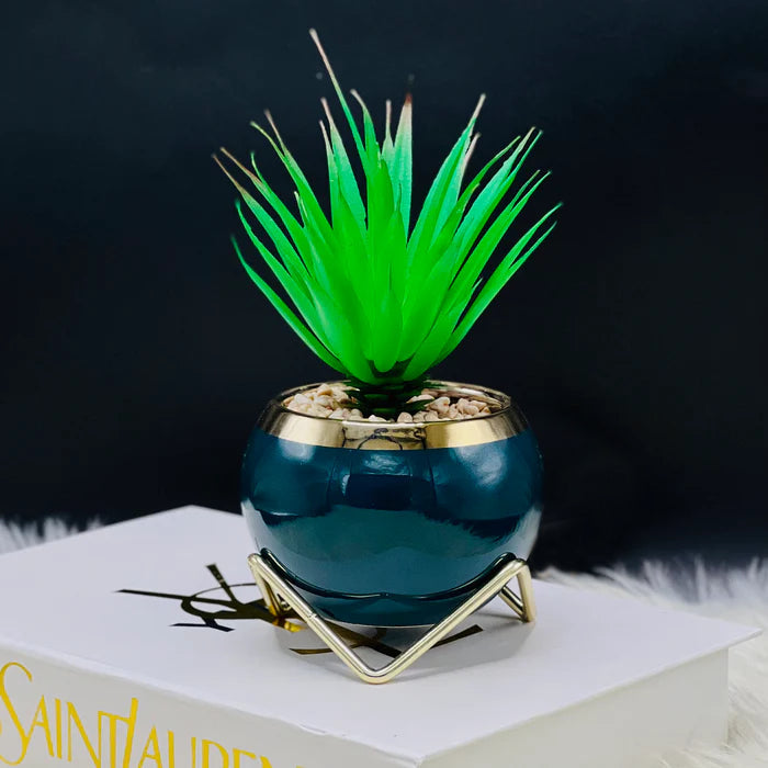 Ceramic Flower Vase with Iron Stand and Artificial Flower