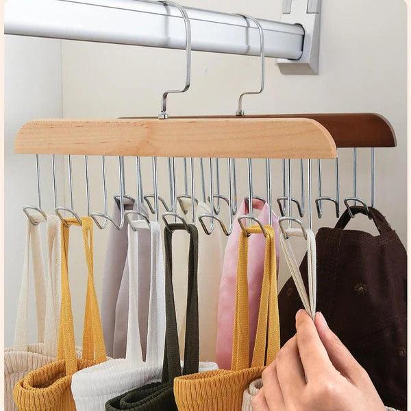 Multifunctional Wooden Hanger with 8 Hooks for Organizing Suspender and Accessories