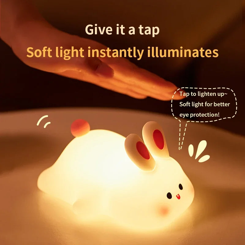 Cute Bunny LED Night Light – Soft Silicone Touch Lamp