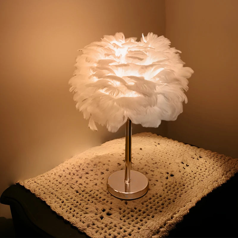 Elegant Feather Table Lamp for Bedroom & Living Room