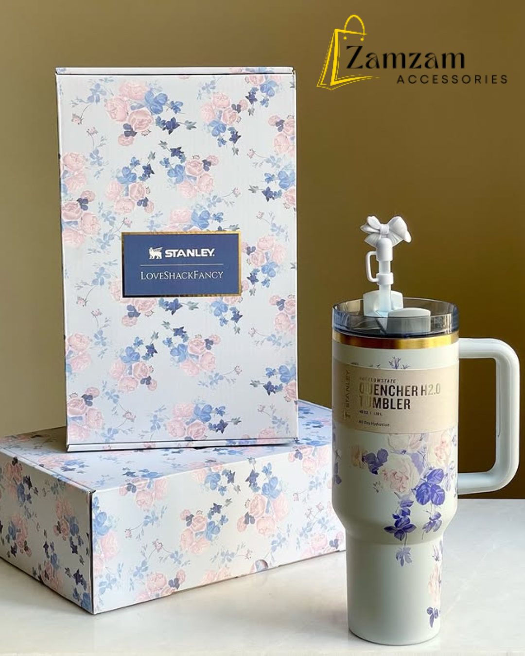 The Stanley X LoveShackFancy Holiday Quencher | 40oz – Everblooming Rosettes | Premium Box Pack