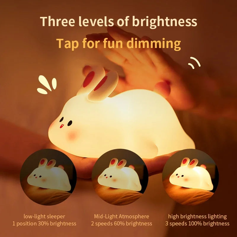 Cute Bunny LED Night Light – Soft Silicone Touch Lamp