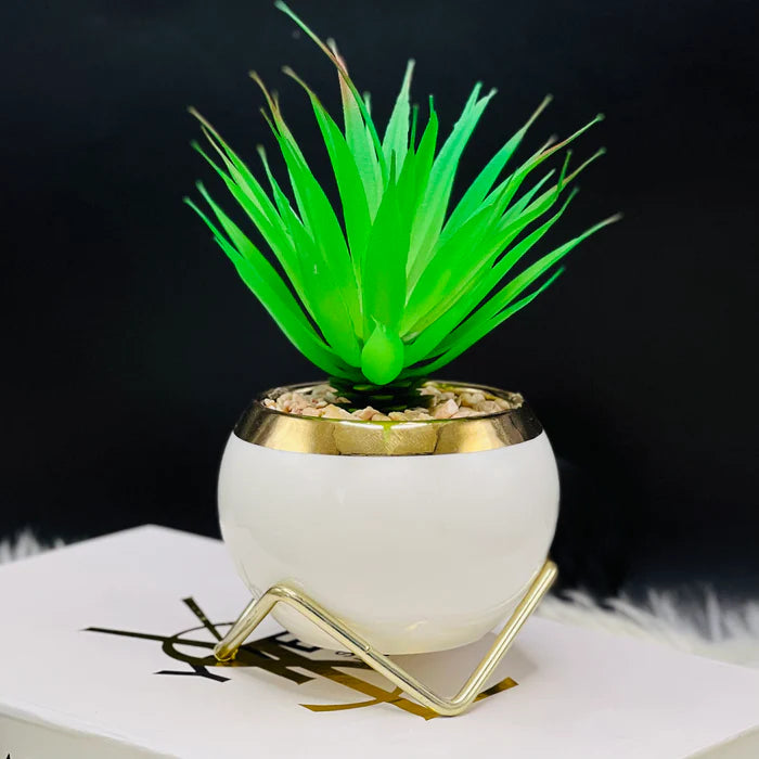 Ceramic Flower Vase with Iron Stand and Artificial Flower