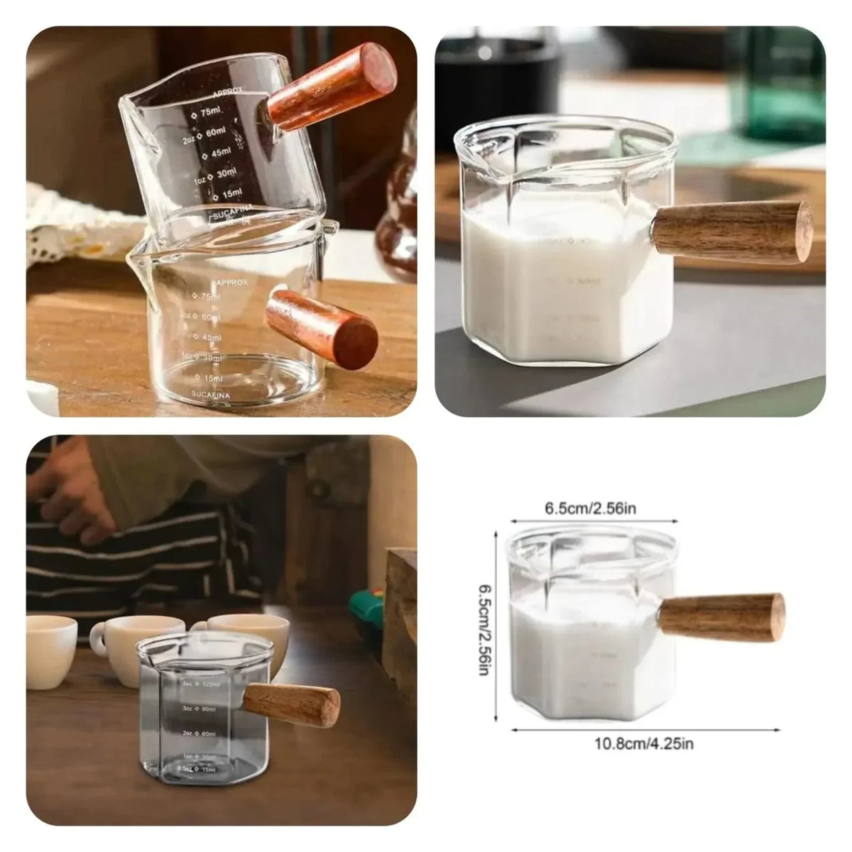 Heat-Resistant Glass Measuring Cup with Wooden Handle for Easy Pouring