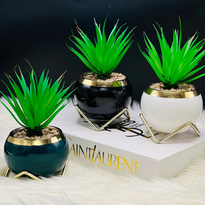 Ceramic Flower Vase with Iron Stand and Artificial Flower