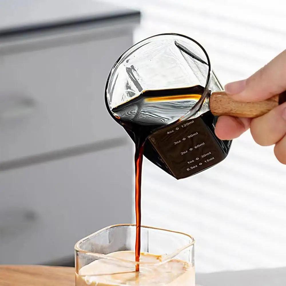 Heat-Resistant Glass Measuring Cup with Wooden Handle for Easy Pouring