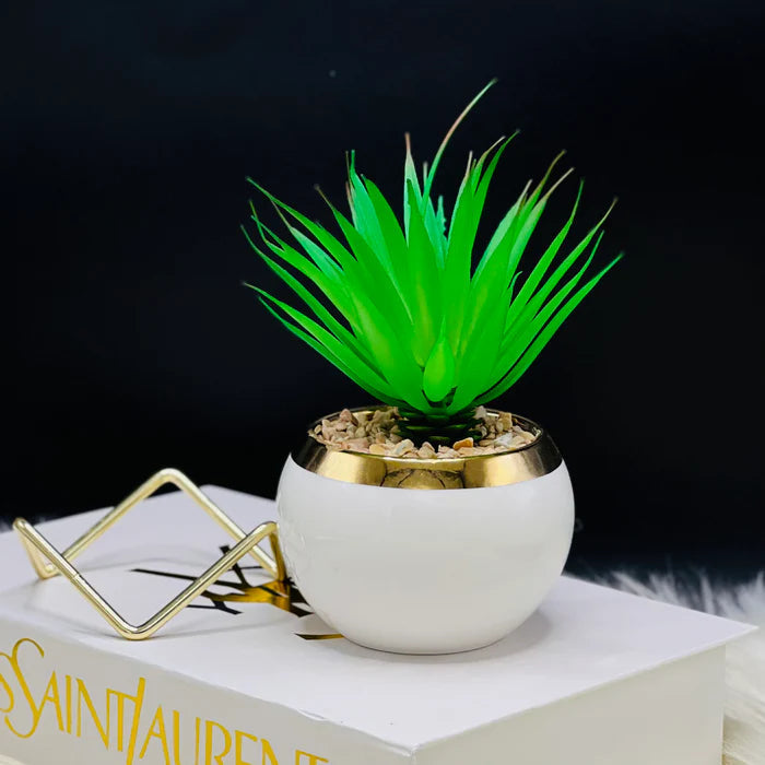 Ceramic Flower Vase with Iron Stand and Artificial Flower