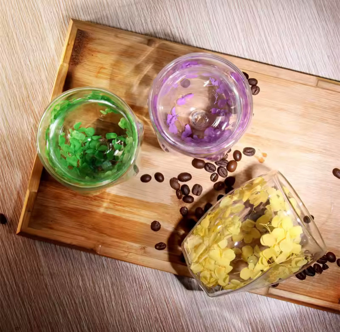 Dry Flowers Double Wall Glass Cup, Transparent Espresso Glass Cup, Double Wall Glass Cup With Handle