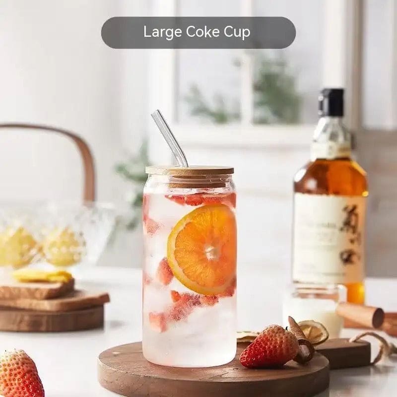 Bubble Tea Glass Cup 500ml with Bamboo Lid and Straw | Multipurpose Tumbler for Coffee, Juice, and Beverages