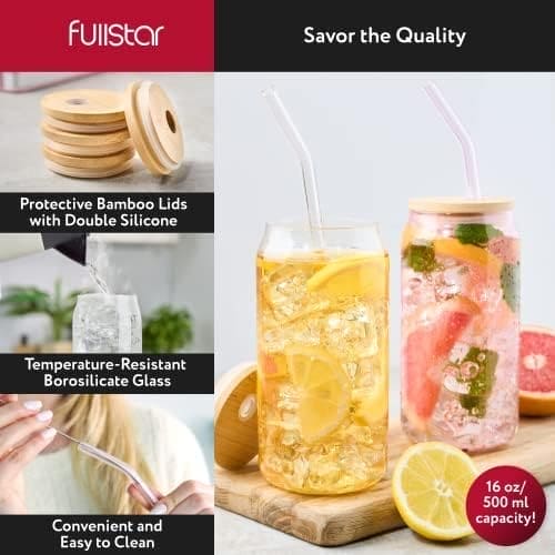 Bubble Tea Glass Cup 500ml with Bamboo Lid and Straw | Multipurpose Tumbler for Coffee, Juice, and Beverages