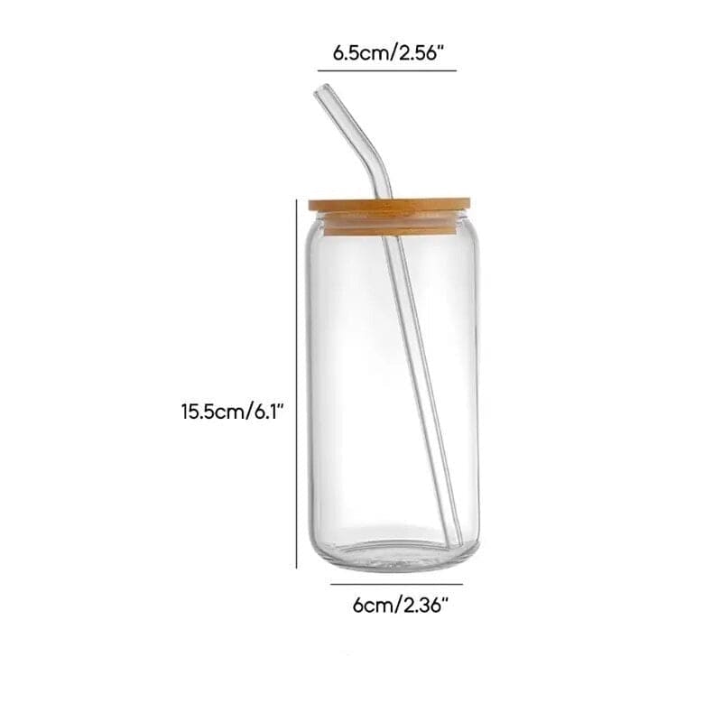 Bubble Tea Glass Cup 500ml with Bamboo Lid and Straw | Multipurpose Tumbler for Coffee, Juice, and Beverages