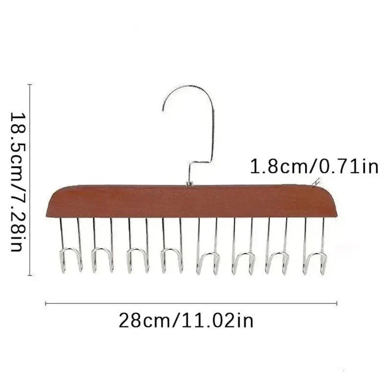 Multifunctional Wooden Hanger with 8 Hooks for Organizing Suspender and Accessories