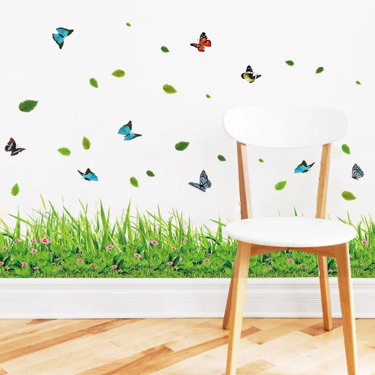 3D Fresh Green Grass With Butterflies Wall Stickers