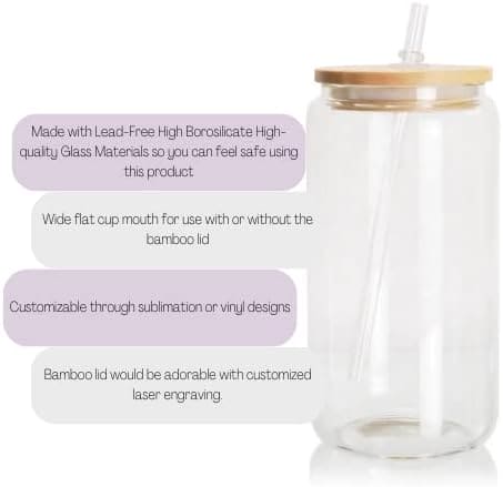 Bubble Tea Glass Cup 500ml with Bamboo Lid and Straw | Multipurpose Tumbler for Coffee, Juice, and Beverages