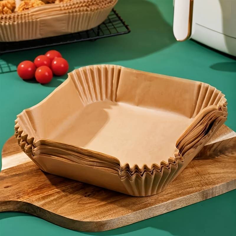 50 Pcs Air Fryer Plates, Kitchen Baking Greaseproof Paper, Oil Absorbing Paper for Household, Barbecue Plate Food Oven Kitchen Pan Pad, Non-Stick Unbleached Air Fryer Parchment Paper Liner, Disposable Parchment Paper Set