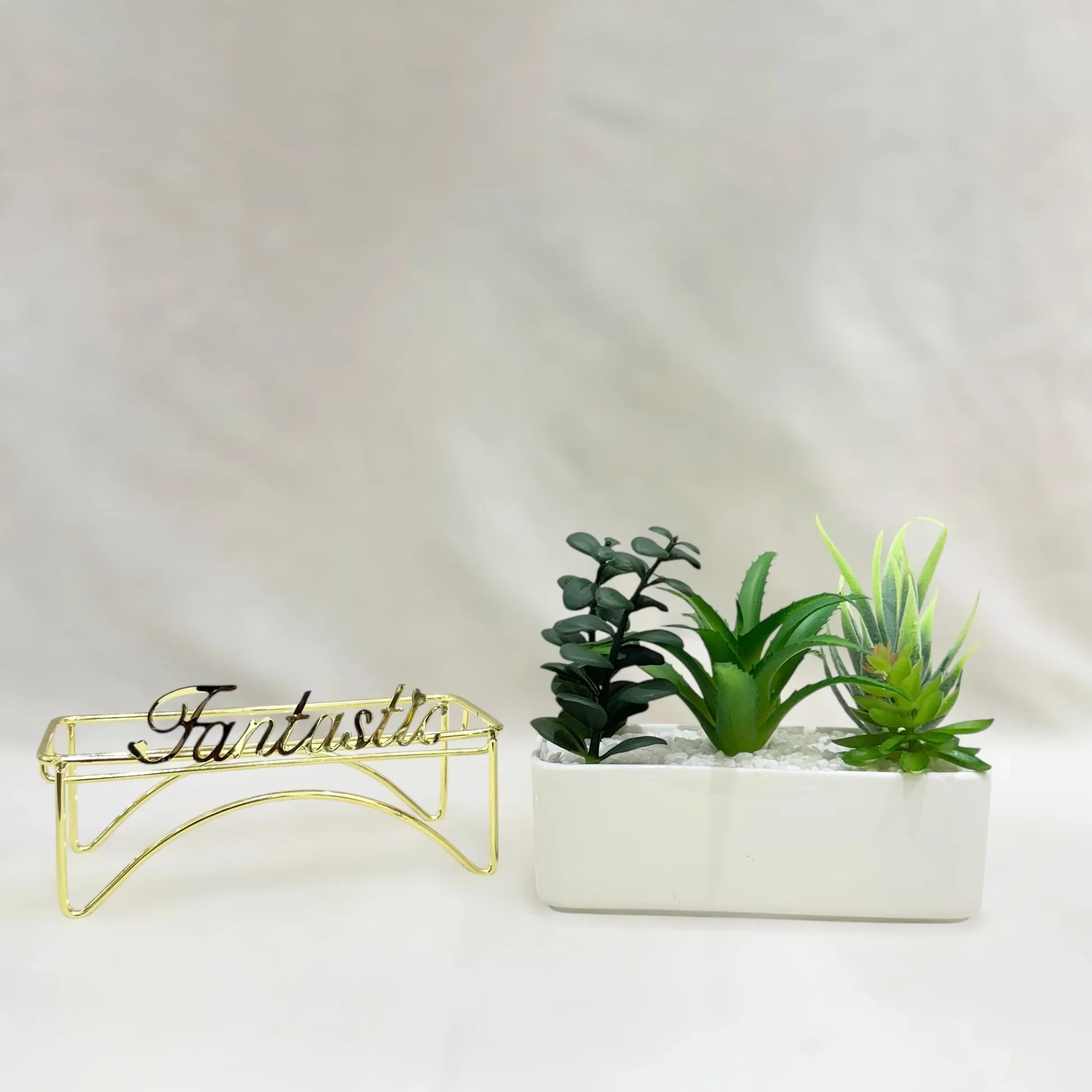 Fantastic Elegance Artificial Succulent Trio with Golden Stand