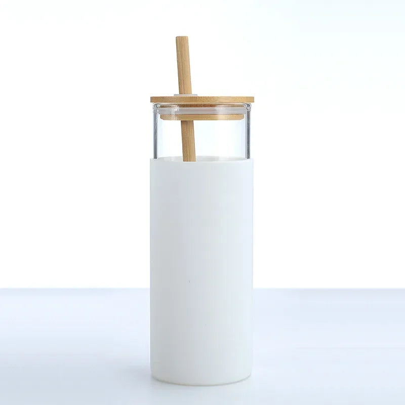 Glass Tumbler with Bamboo Lid With Random Color Cover