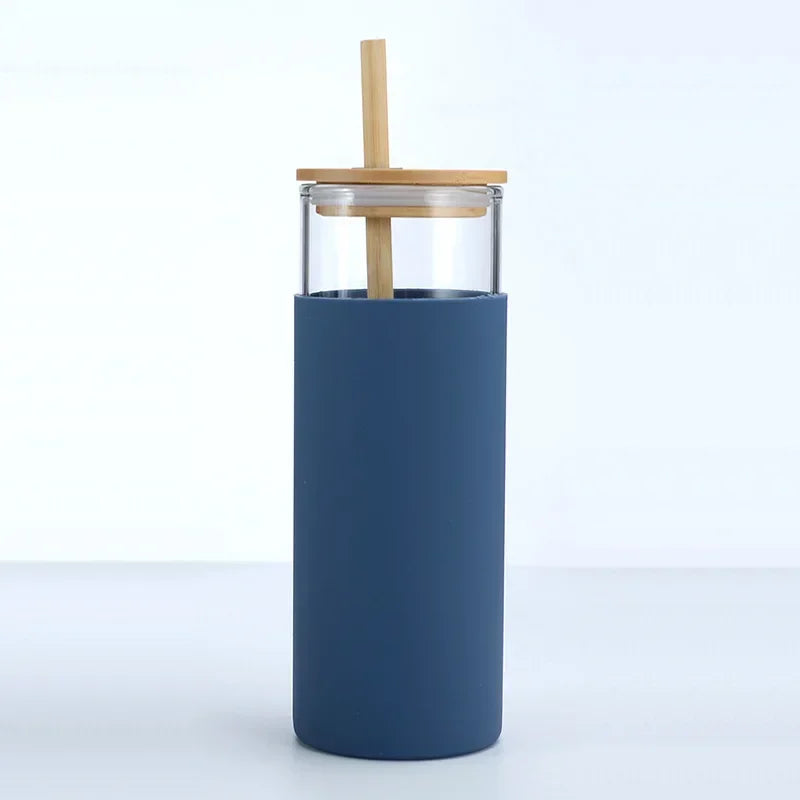 Glass Tumbler with Bamboo Lid With Random Color Cover