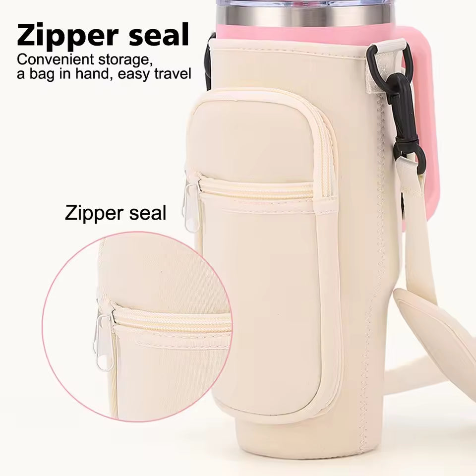 40oz Water Bottle Carrier Bag – Fits Stanley Quencher with Strap (Random Color)