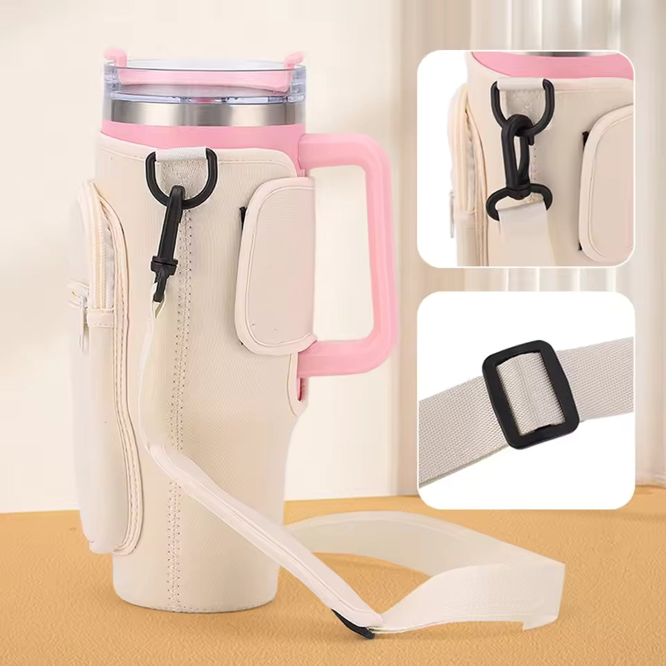 40oz Water Bottle Carrier Bag – Fits Stanley Quencher with Strap (Random Color)