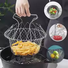 Stainless Steel Folding Oil Fry Basket – Kitchen Oil Drain & Filtration Tool