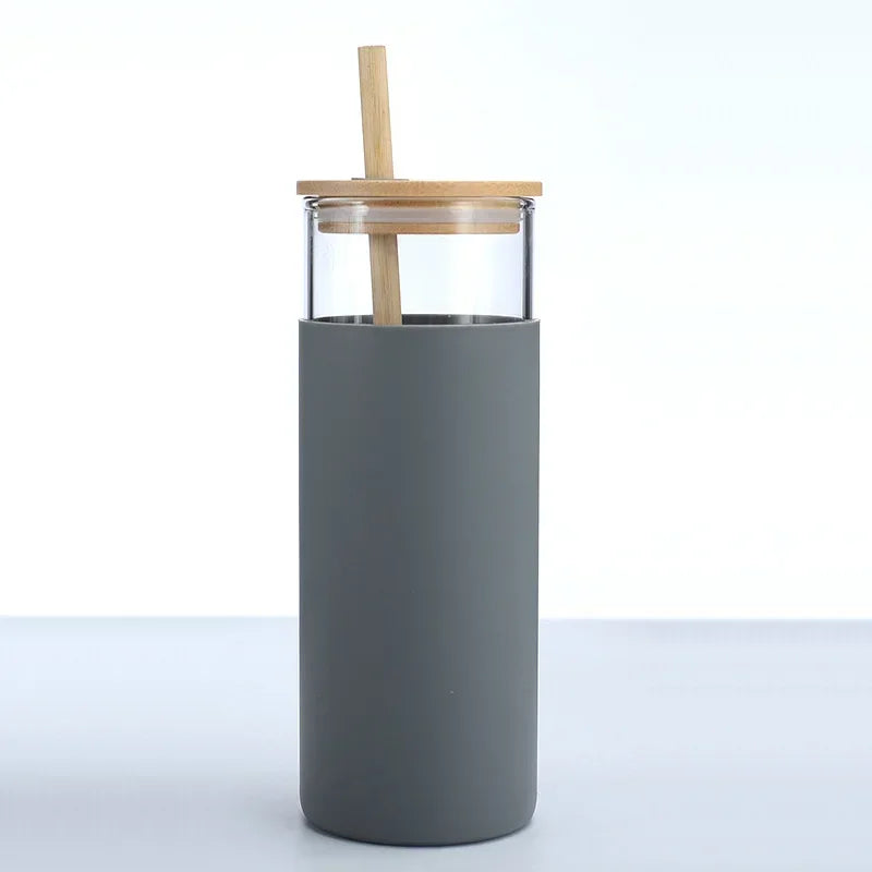Glass Tumbler with Bamboo Lid With Random Color Cover