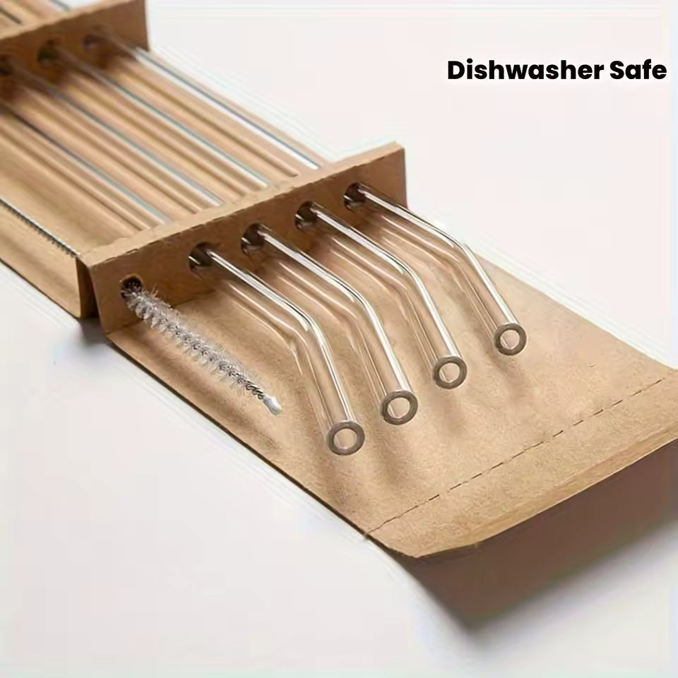 5pcs Reusable Glass Straw Set with Cleaning Brush