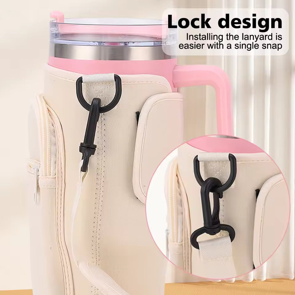 40oz Water Bottle Carrier Bag – Fits Stanley Quencher with Strap (Random Color)
