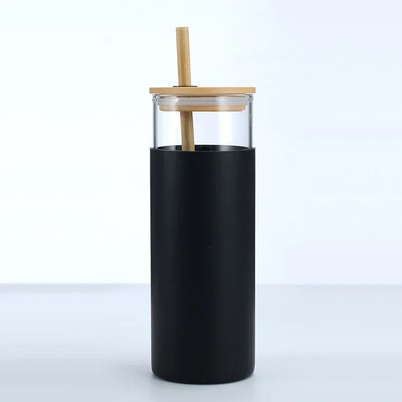 Glass Tumbler with Bamboo Lid With Random Color Cover