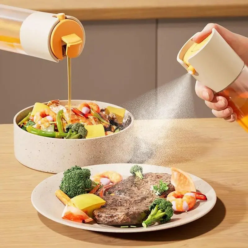 2 in 1 Oil Spray Bottle – Dual Glass Dispenser for Kitchen Use