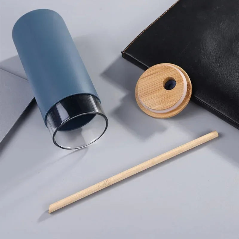 Glass Tumbler with Bamboo Lid With Random Color Cover