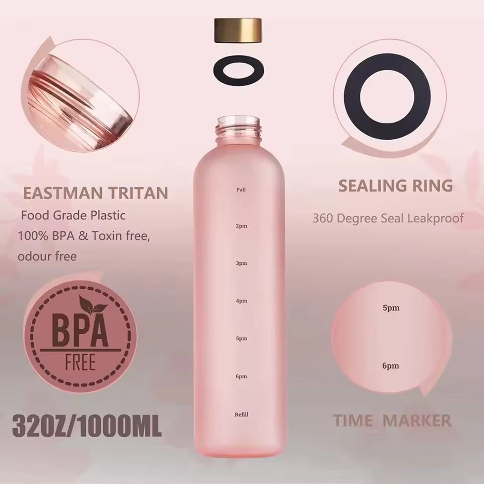 Motivational Time Marker 1L Water Bottle – Drink Tracker Bottle (Random Color)