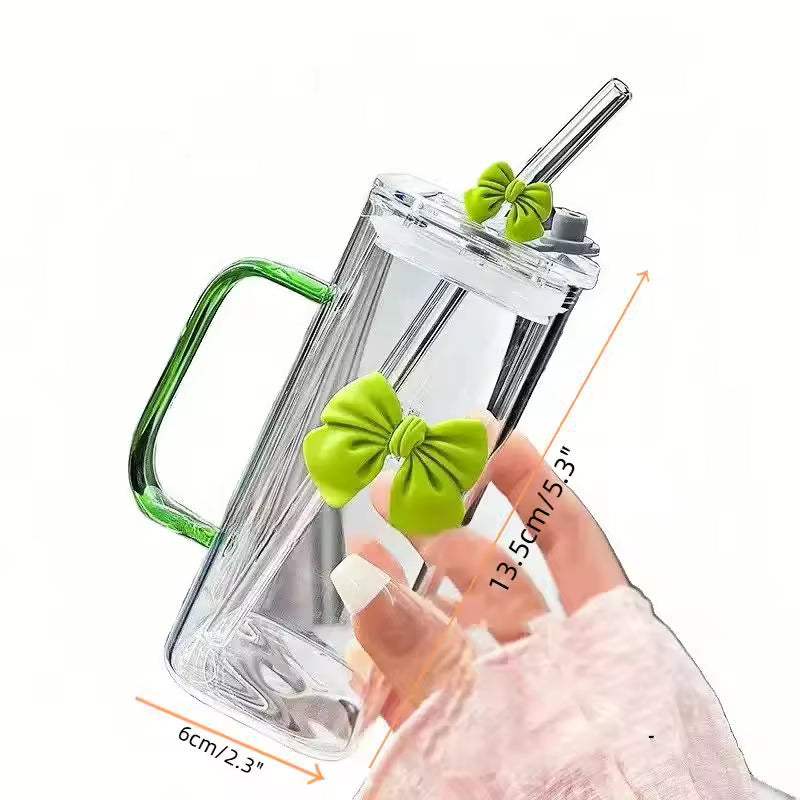 Cute Doodle Bow Glass Cup – Coffee, Tea & Juice Mug