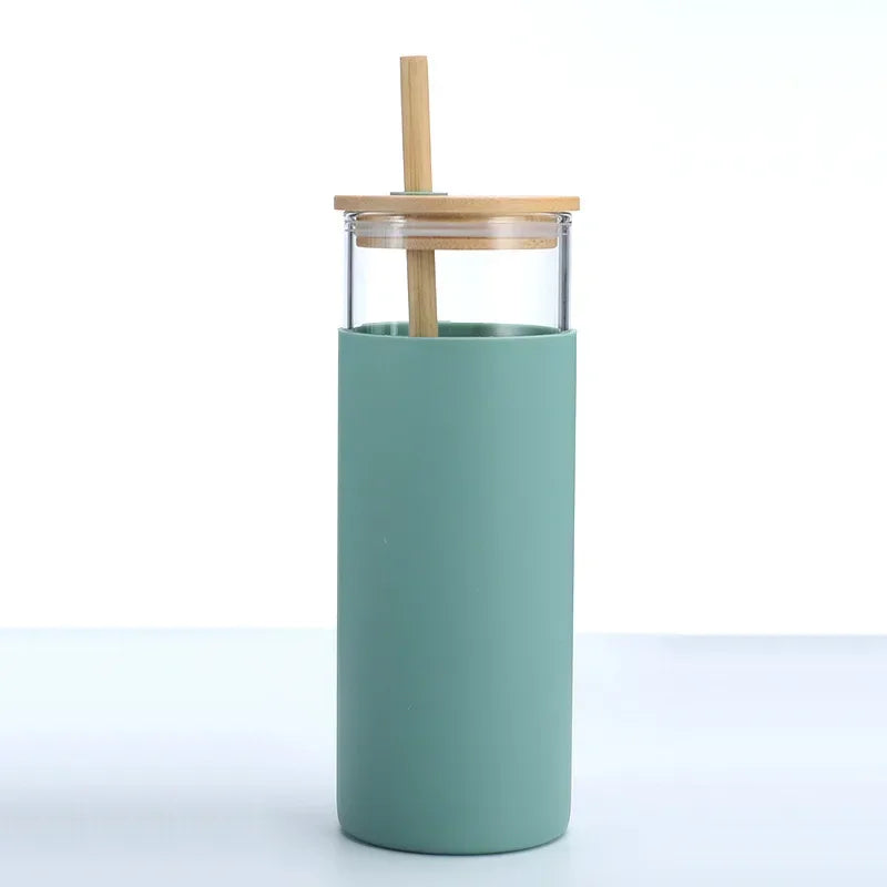 Glass Tumbler with Bamboo Lid With Random Color Cover