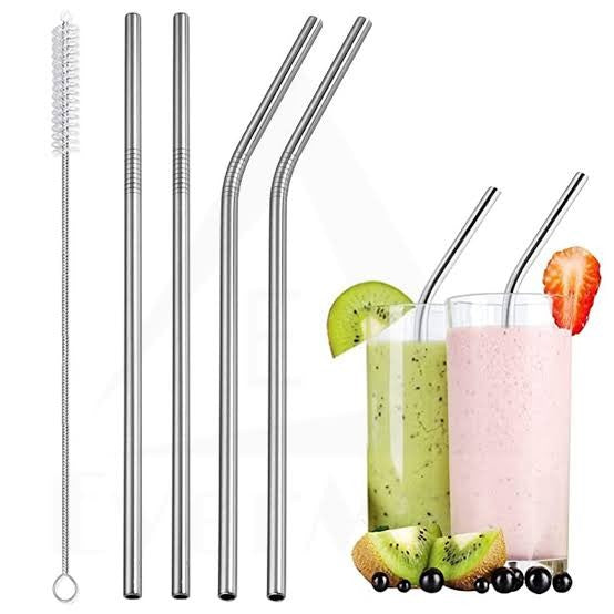 Reusable Metal Drinking Straws | 304 Stainless Steel Sturdy | Bent and Straight Drinking Straw with Cleaning Brush